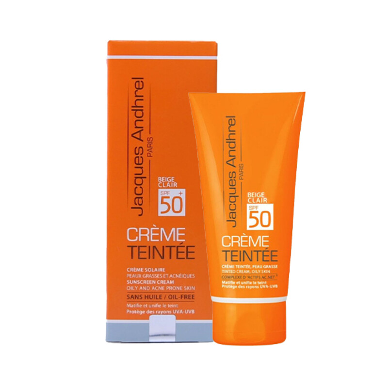 کرم ضد آفتاب رنگی  آبرسان مناسب پوست چرب و مستعد آکنه SPF50 ژاک آندرل حجم 50 میل