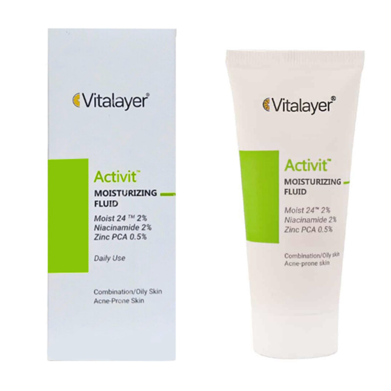 فلوئید مرطوب‌کننده و آبرسان مناسب پوست چرب و مختلط ویتالیر مدل Activit حجم 40 میل