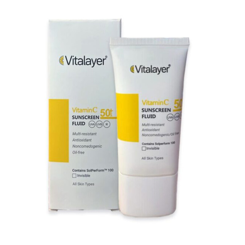 فلوئید ضد آفتاب بی‌رنگ محافظ و روشن‌کننده پوست ویتالیر مدل Vitamin C حجم 50 میل