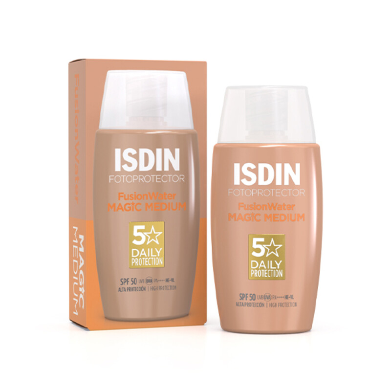 ضد آفتاب رنگی SPF50 رنگ مدیوم ایزدین مدل Fusion Water magic medium حجم 50 میل