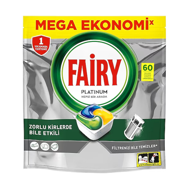 قرص ماشین ظرفشویی تمیزکننده و براق‌کننده فیری مدل Platinum بسته 60 عددی