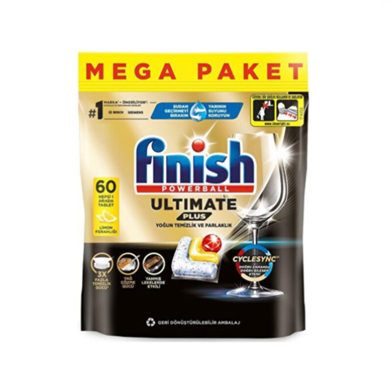 قرص ماشین ظرفشویی فینیش مدل Ultimate Plus با رایحه لیمو بسته ۶۰ عددی