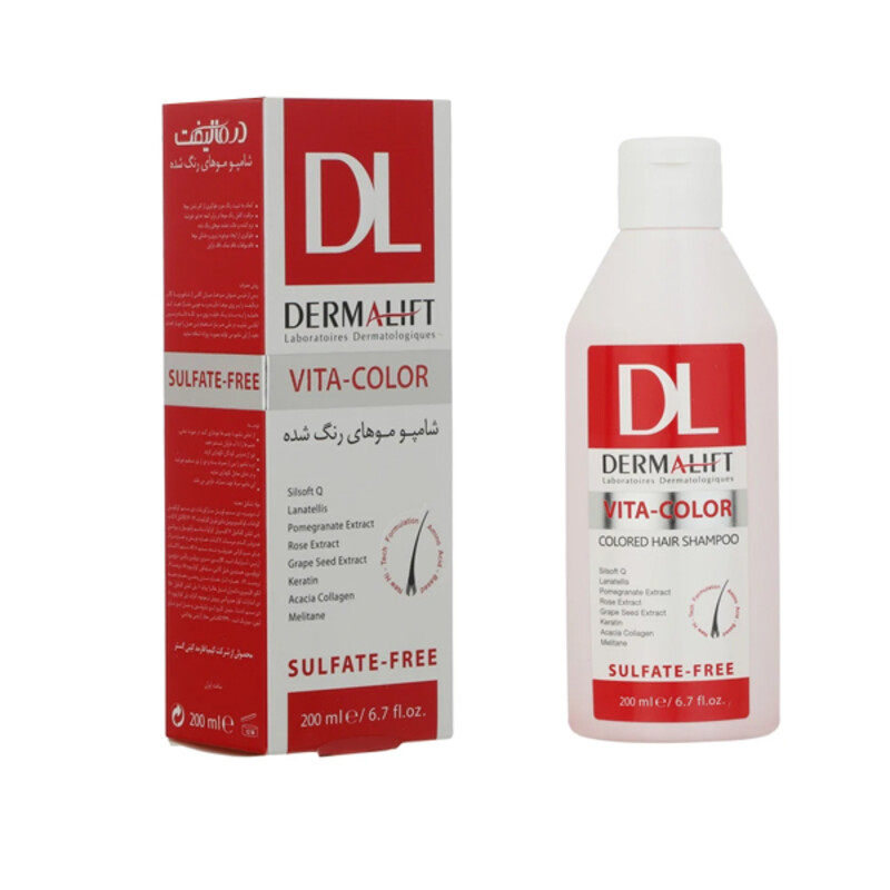 شامپو مو مناسب موهای رنگ شده تثبیت رنگ نرمی‌دهنده درمالیفت مدل Vita-Color حجم 200 میلی لیتر