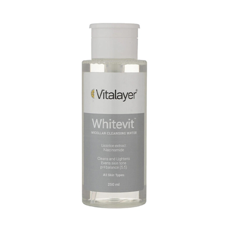 محلول پاک کننده آرایش مناسب پوست های کدر و مستعد لک ویتالیر مدل whitevit حجم 250 میل