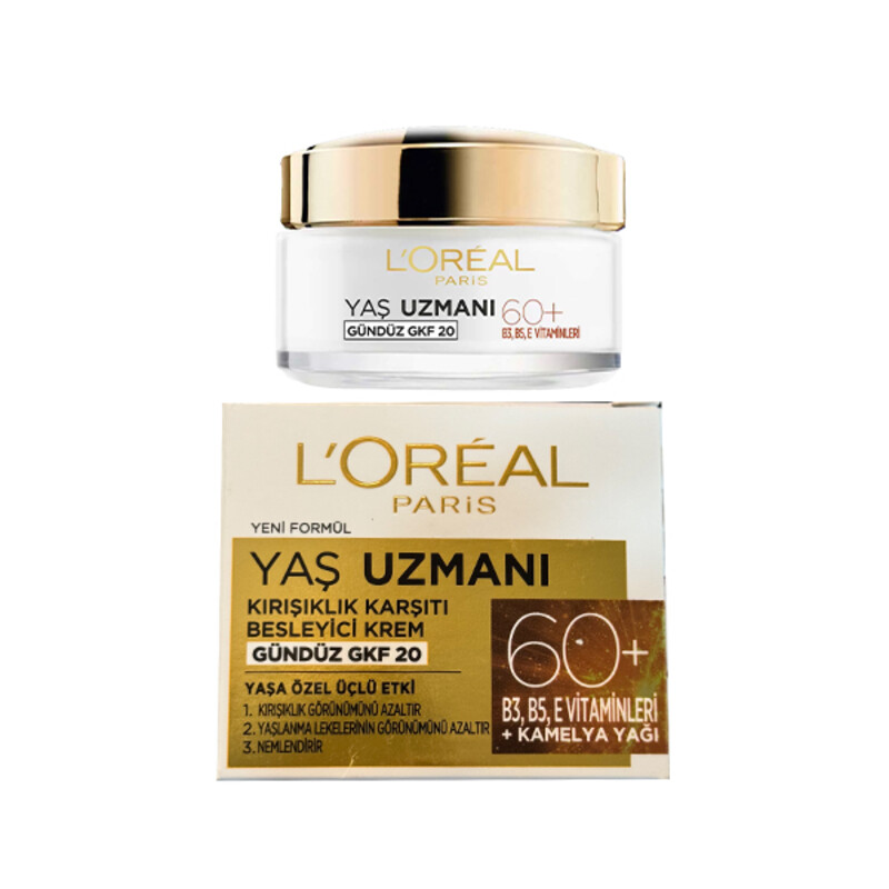 کرم روز ضد چروک و تقویت‌کننده لورآل مخصوص سنین بالای ۶۰ سال حاوی کلسیم B5 و SPF 20 مدل Age Expert حجم 50 میل