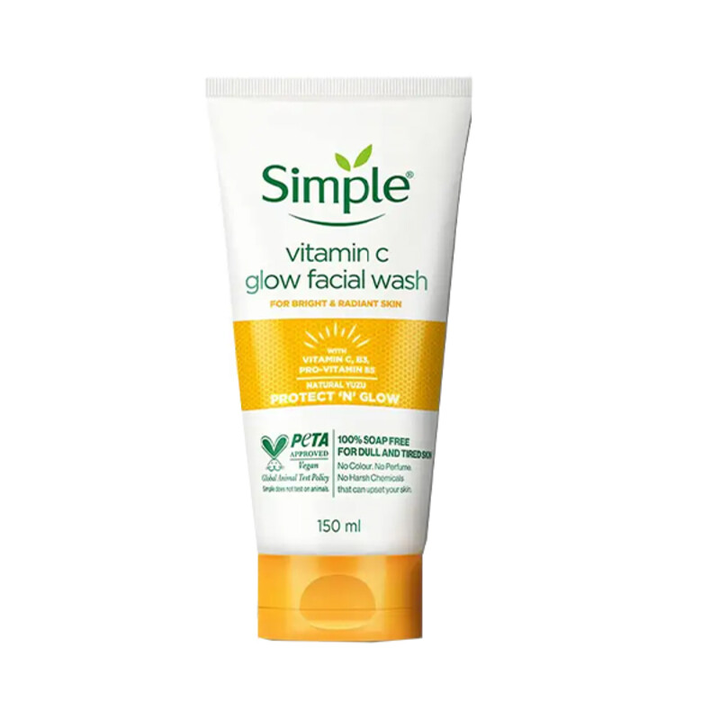 ژل شستشوی صورت درخشان‌کننده و آنتی‌اکسیدان سیمپل حاوی ویتامین C و نیاسینامید مدل Protect &#39;n&#39; Glow حجم 150 میل