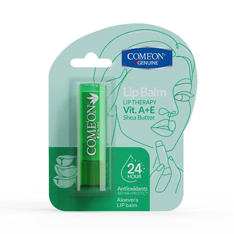 بالم لب مرطوب‌کننده و تسکین‌دهنده کامان حاوی ویتامین E و A با عصاره آلوئه‌ورا وزن ۴.۸ گرم