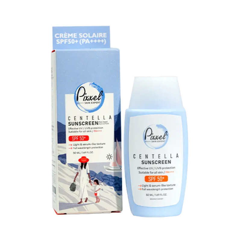 کرم ضد آفتاب بی‌رنگ و تسکین‌دهنده پیکسل حاوی عصاره سنتلا و SPF 50 مناسب پوست چرب و حساس مدل Centella حجم 50 میل