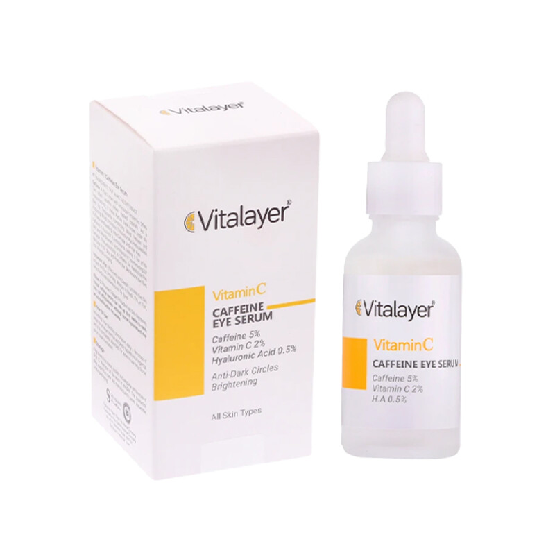 سرم دور چشم ضد تیرگی و پف ویتالیر حاوی ویتامین C و کافئین مدل Vitamin C حجم 30 میل