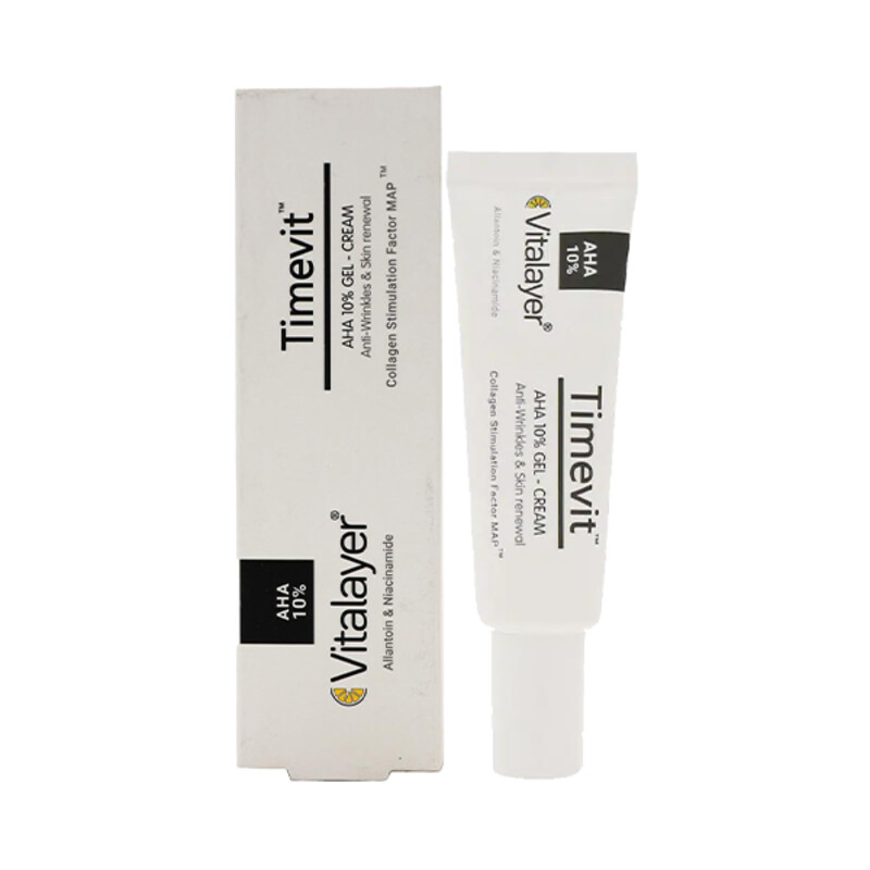 ژل کرم لایه‌بردار و ضد چروک ویتالیر حاوی AHA 10% مدل Timevit حجم 30 میل