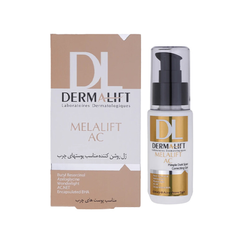 ژل روشن‌کننده و ضد لک درمالیفت مخصوص پوست‌های چرب و آکنه‌ای مدل Melalift AC حجم 50 میل