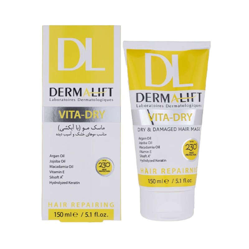 ماسک موی مغذی و آبرسان درمالیفت ترمیم‌کننده مخصوص موهای خشک و آسیب‌دیده مدل Vita-Dry حجم 150 میل