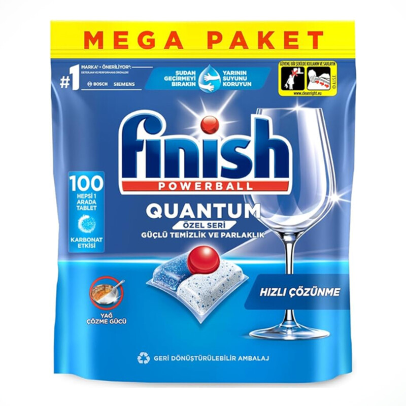 قرص ماشین ظرفشویی فینیش مدل Quantum Infinity Shine با Powerball و محافظت شیشه بسته ۱۰۰ عددی