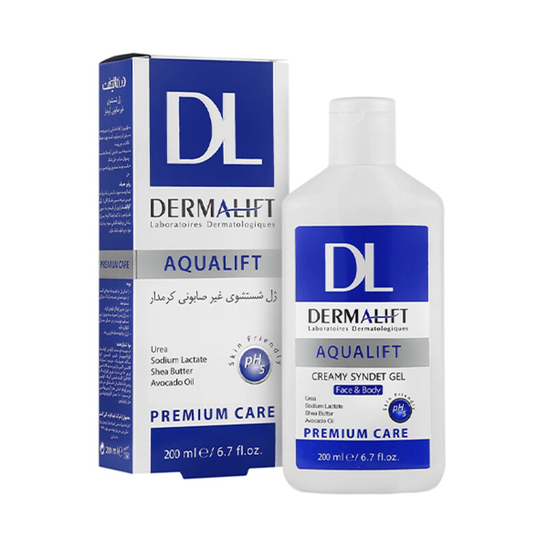 ژل شستشوی صورت کرم‌دار و آبرسان درمالیفت مخصوص پوست‌های خشک مدل Aqualift حجم 200 میل