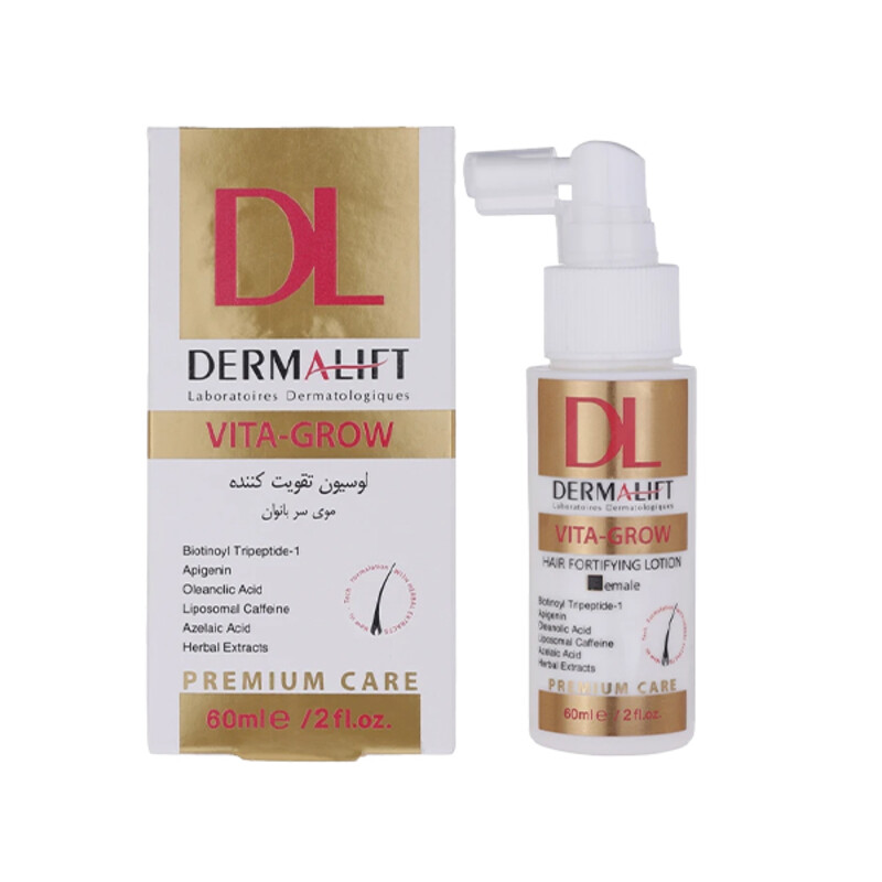 لوسیون ضد ریزش و تقویت‌کننده مو درمالیفت مخصوص بانوان مدل Vita-Grow حجم 60 میل