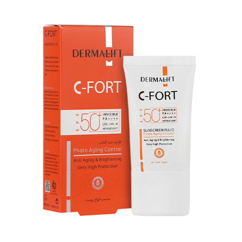 فلوئید ضد آفتاب آنتی‌اکسیدان و روشن‌کننده درمالیفت حاوی ویتامین C مدل C-Fort SPF 50 حجم 40 میل