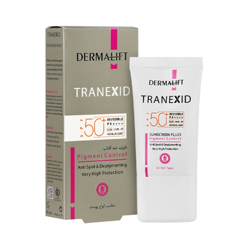 فلوئید ضد آفتاب ضد لک و روشن‌کننده درمالیفت حاوی ترانگزامیک اسید مدل Tranexid SPF 50 حجم 40 میل