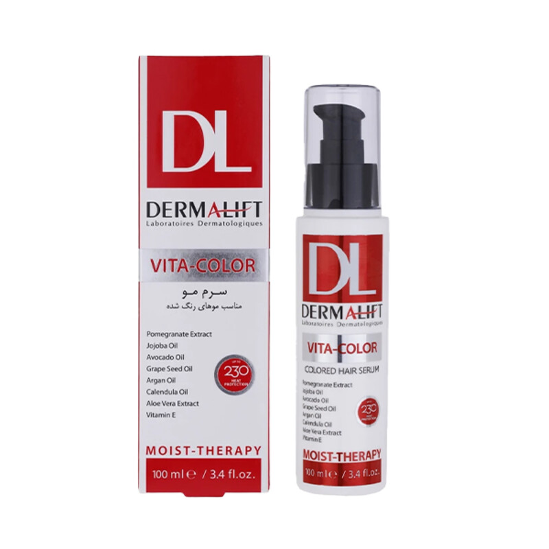 سرم موی تثبیت‌کننده رنگ و درخشان‌کننده درمالیفت مخصوص موهای رنگ‌شده مدل Vita-Color حجم 100 میل