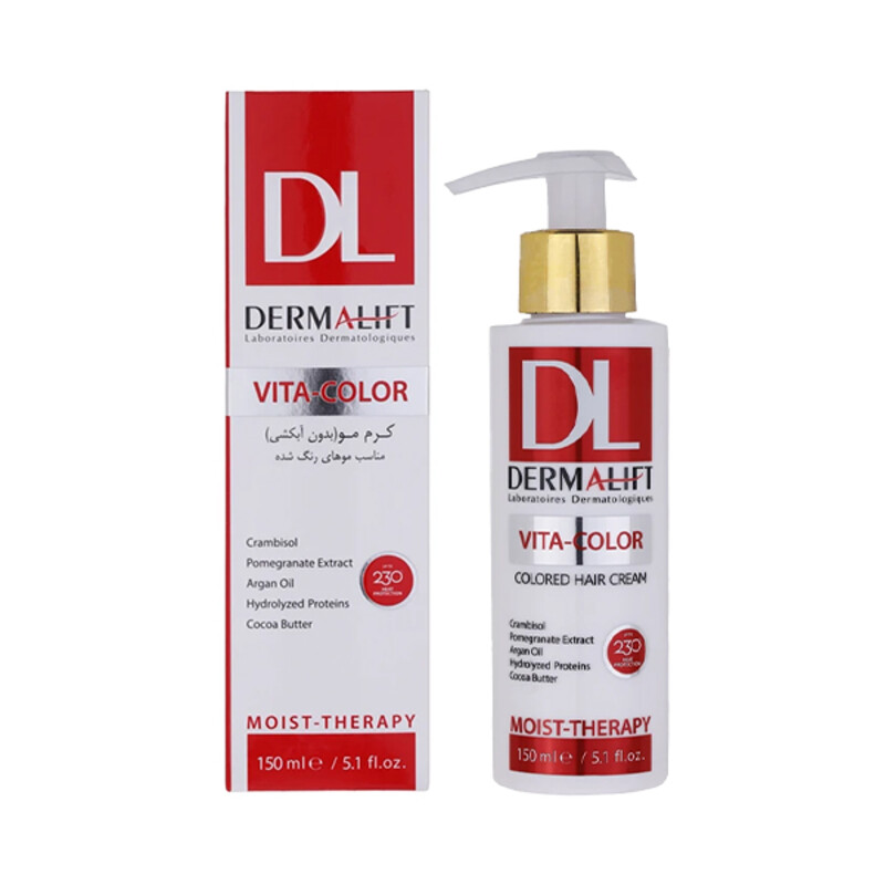 کرم موی تثبیت‌کننده رنگ درمالیفت مخصوص موهای رنگ‌شده و آسیب‌دیده مدل Vita-Color حجم 150 میل