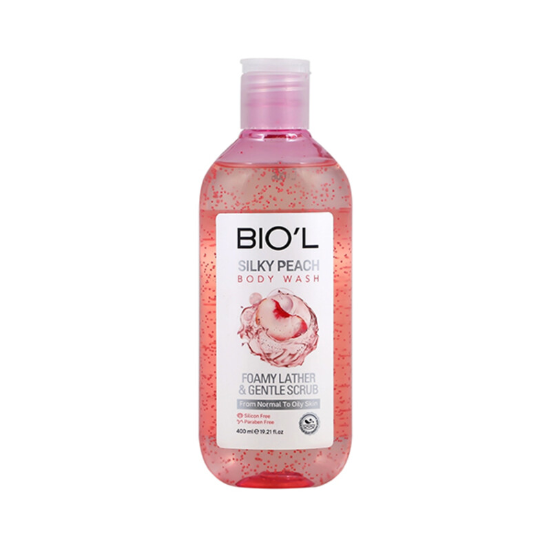 شامپو بدن ژلی بیول مدل Silky Peach حاوی اسکراب سلولزی و عصاره هلو حجم ۴۰۰ میل