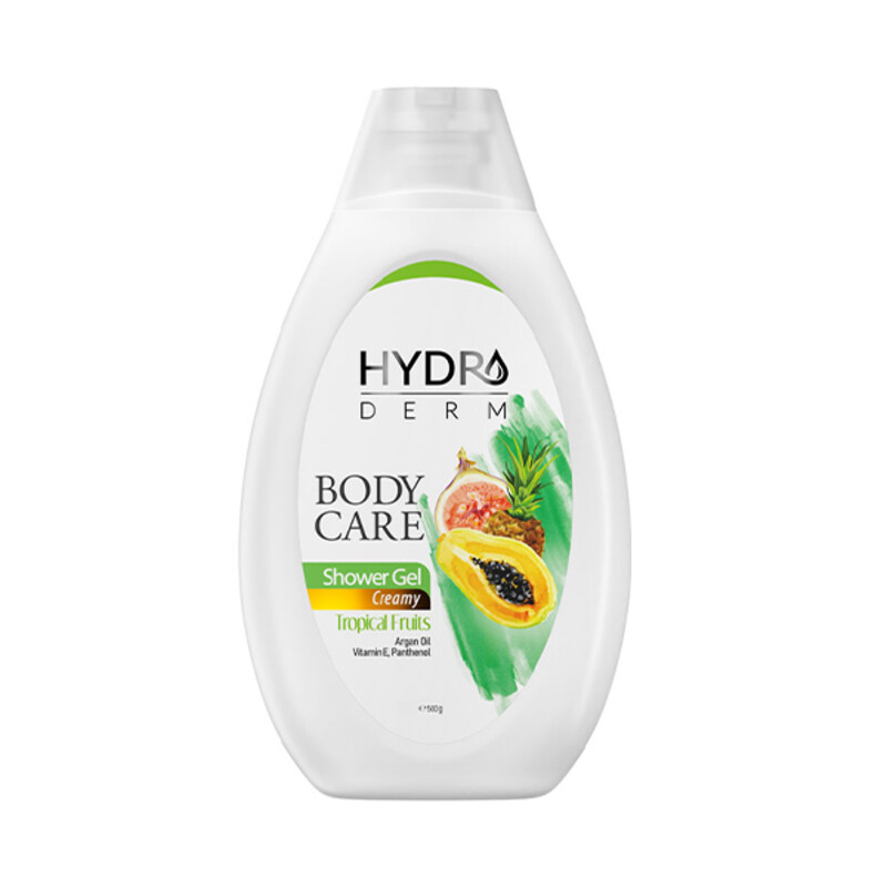 شامپو بدن کرمی هیدرودرم مدل Tropical Fruits حاوی روغن آرگان و شی باتر حجم ۵۰۰ میل