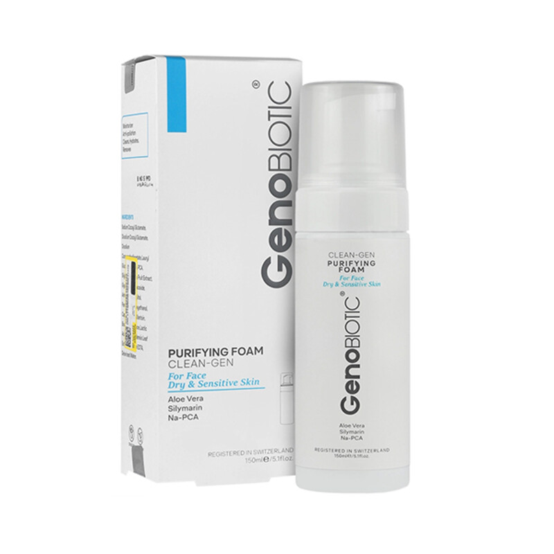 فوم شستشو صورت فاقد صابون و پارابن ژنو بایوتیک حاوی آلوئه ورا مناسب پوست خشک و حساس حجم ۱۵۰ میل