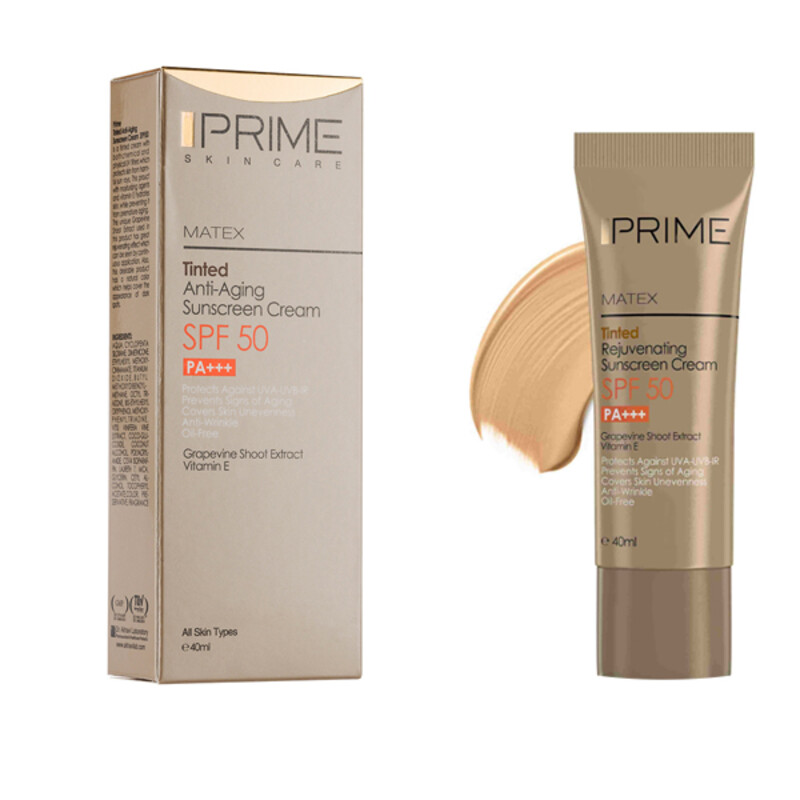 کرم ضد آفتاب رنگی فاقد چربی پرایم SPF 50 جوان کننده و ضد چروک مناسب انواع پوست حجم ۴۰ میل