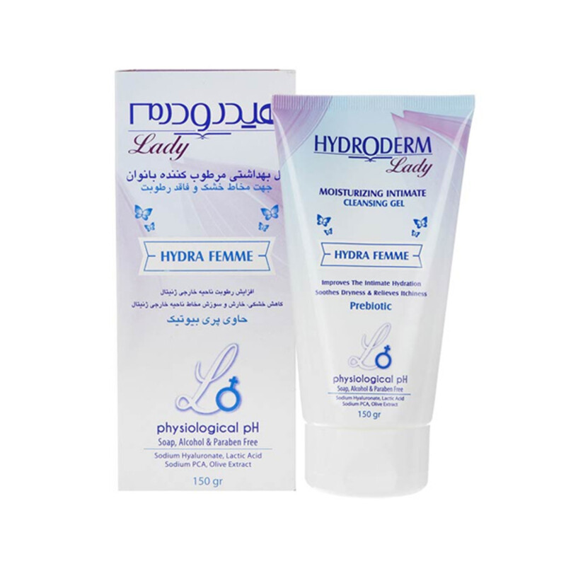 ژل بهداشتی مرطوب کننده بانوان هیدرودرم مدل Hydra Femme مخصوص مخاط خشک و فاقد رطوبت حجم ۱۵۰ میل
