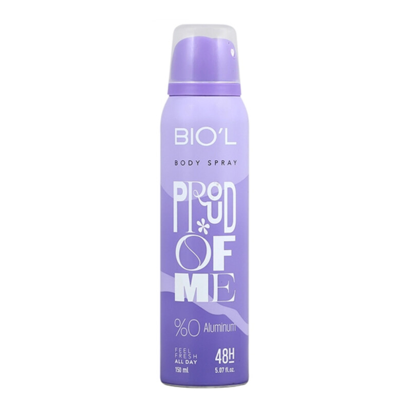 اسپری خوشبو کننده و ضد حساسیت زنانه ۴۸ ساعته بیول مدل Proud of Me با رایحه عطری حجم ۱۵۰ میل