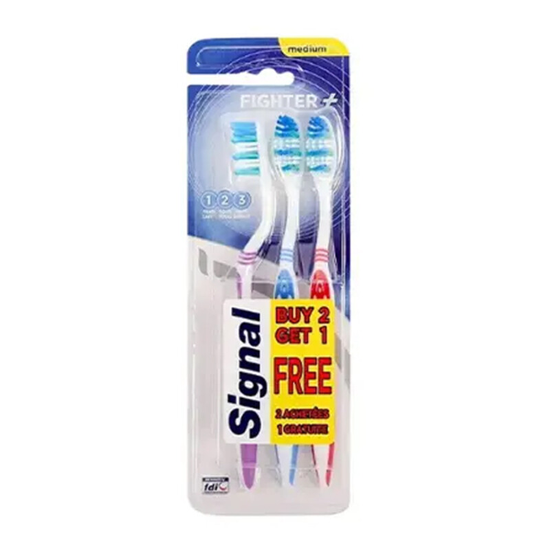 مسواک ۳ کاره سیگنال مدل Triple Action برس مدیوم بسته ۳ عددی (تنوع رنگی رندوم)