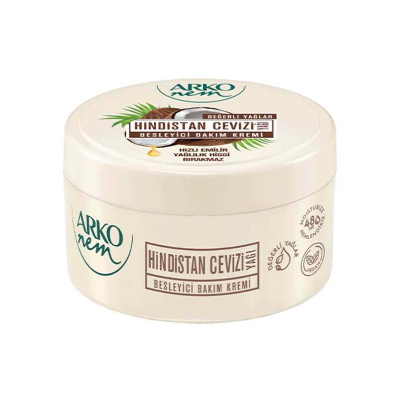 کرم مرطوب کننده کاسه‌ای آرکو حاوی روغن نارگیل طبیعی مناسب دست، صورت و بدن حجم ۲۵۰ میل