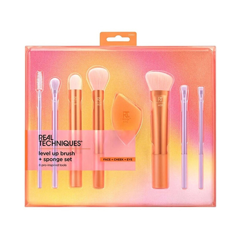 ست براش تخصصی صورت و چشم ریل تکنیک مدل Level Up مجهز به الیاف UltraPlush بسته ۸ عددی