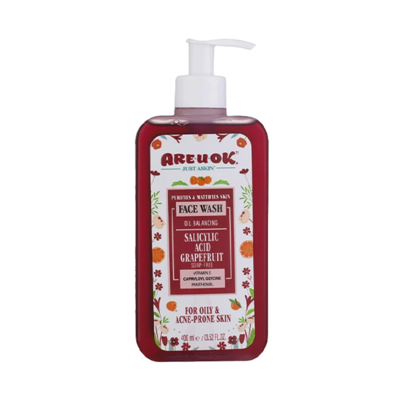 ژل شستشو صورت آر یو اوکی مناسب پوست های چرب و دارای آکنه حاوی اسید سالسیلیک و عصاره گریپ فروت با خاصیت کنترل چربی و آنتی‌باکتریال حجم ۴۰۰ میل