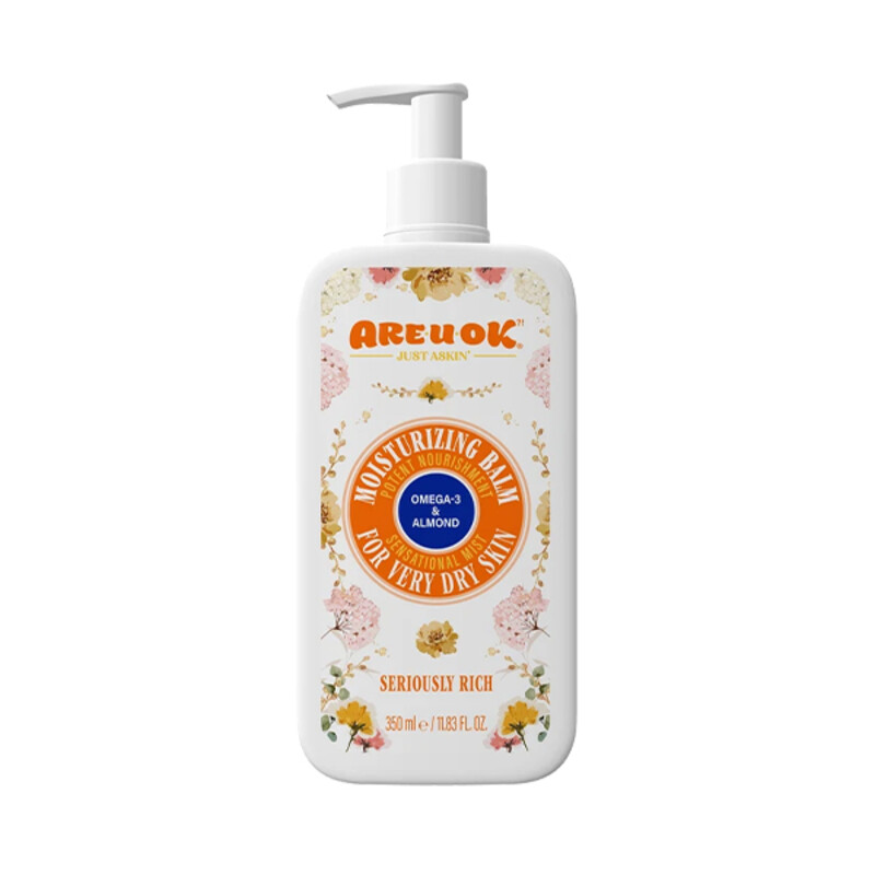 بالم بدن آر یو اوکی حاوی امگا ۳ و روغن بادام و زیتون مناسب پوست های خیلی خشک  با خاصیت رفع خشکی مفرط حجم ۳۵۰ میل