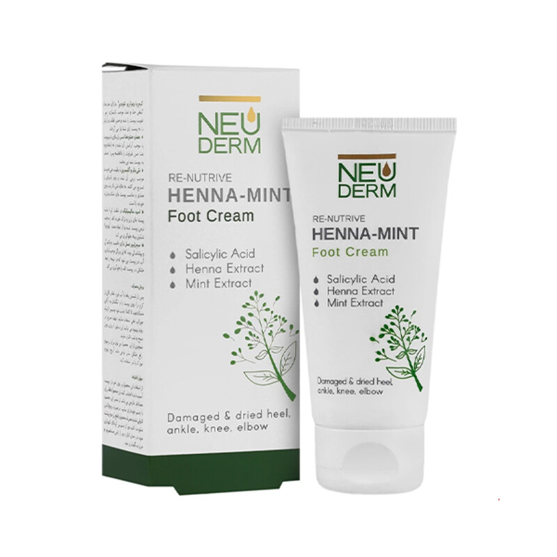 کرم ترک پا نئودرم با خاصیت ترمیم‌کننده پینه‌های سخت و رفع زبری پوست با عصاره حنا و نعنا حجم ۵۰ میل