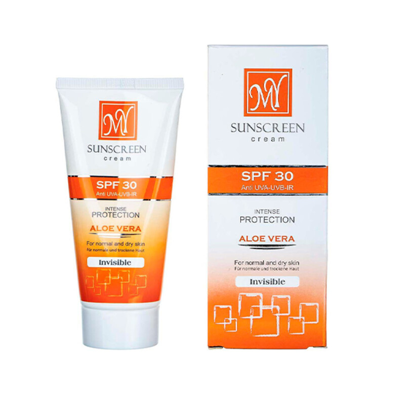 ضد آفتاب بی‌رنگ مای SPF30 با خاصیت ضد آب و تعریق و رطوبت‌رسان با عصاره آلوئه‌ورا حجم ۵۰ میل