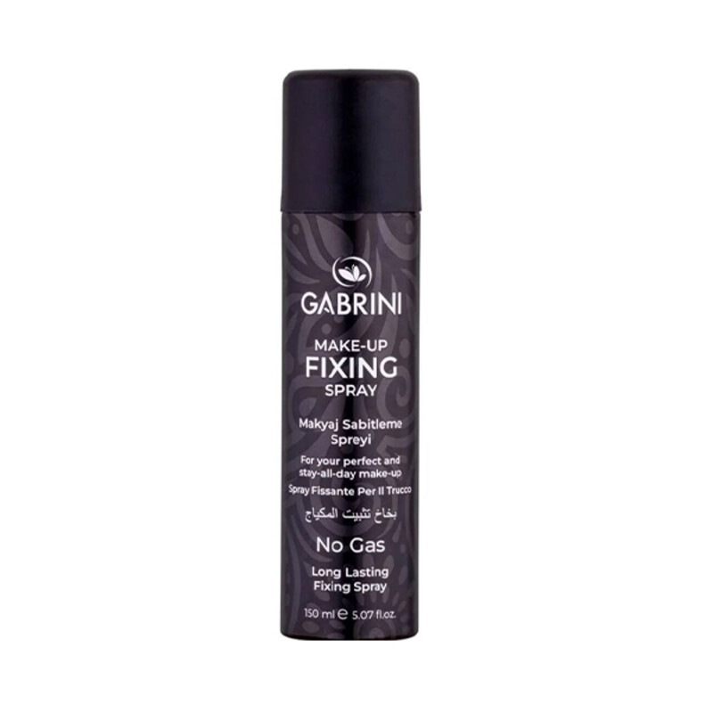 اسپری تثبیت‌کننده آرایش گابرینی مدل MAKEUP FIXING SPRAY مناسب انواع پوست ماندگاری طولانی و بدون گاز حجم ۱۵۰ میل