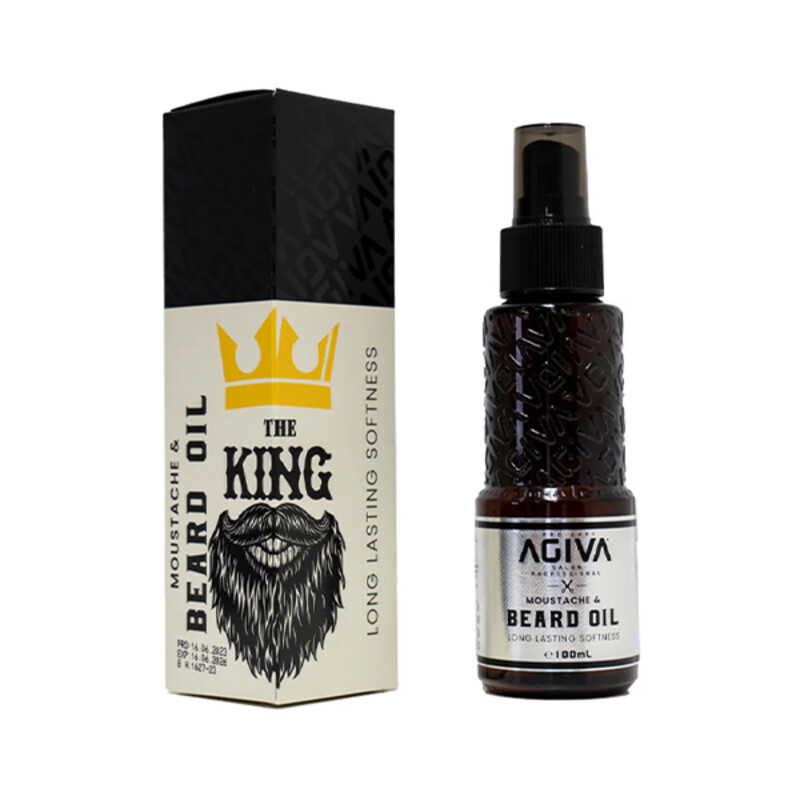 روغن تقویت‌کننده ریش و سبیل آگیوا مدل THE KING مناسب انواع موی صورت نرم‌کننده ماندگار و حالت‌دهنده حجم ۱۰۰ میل