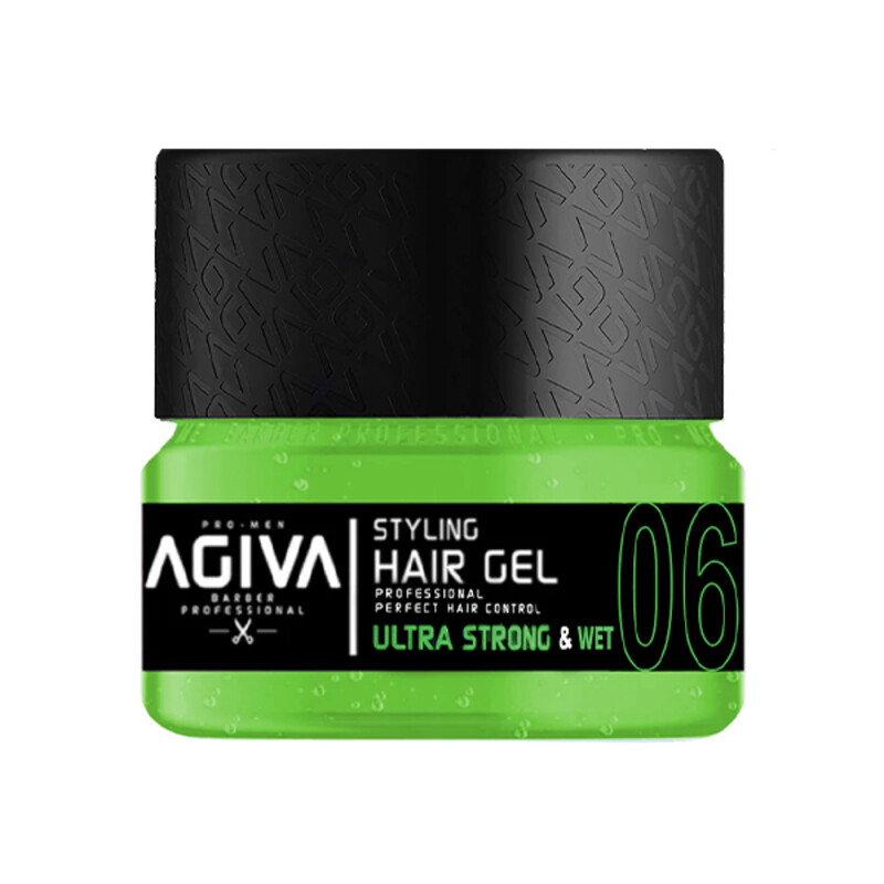 ژل مو حالت دهنده خیس و فوق‌قوی آگیوا مدل 06 ULTRA STRONG &amp; WET مناسب انواع مو قدرت نگهدارندگی حداکثری با جلوه خیس حجم ۲۰۰ میل