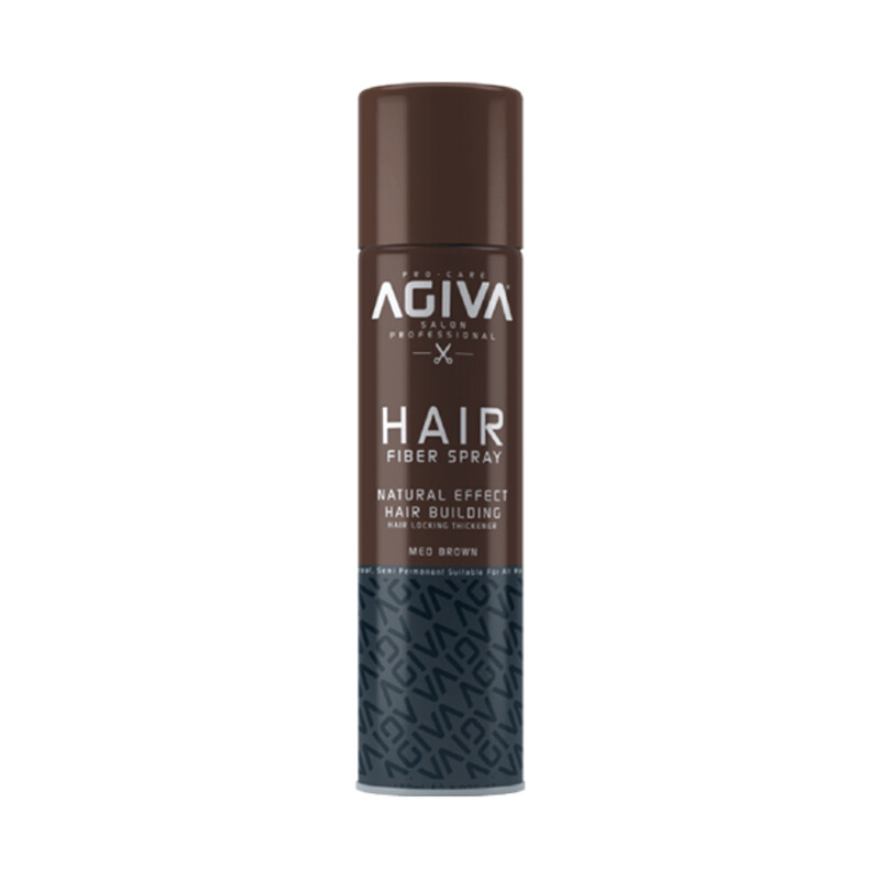اسپری پرپشت‌کننده مو آگیوا مدل HAIR FIBER SPRAY رنگ قهوه‌ای متوسط  مناسب انواع مو با جلوه طبیعی و ضدآب حجم ۱۵۰ میل
