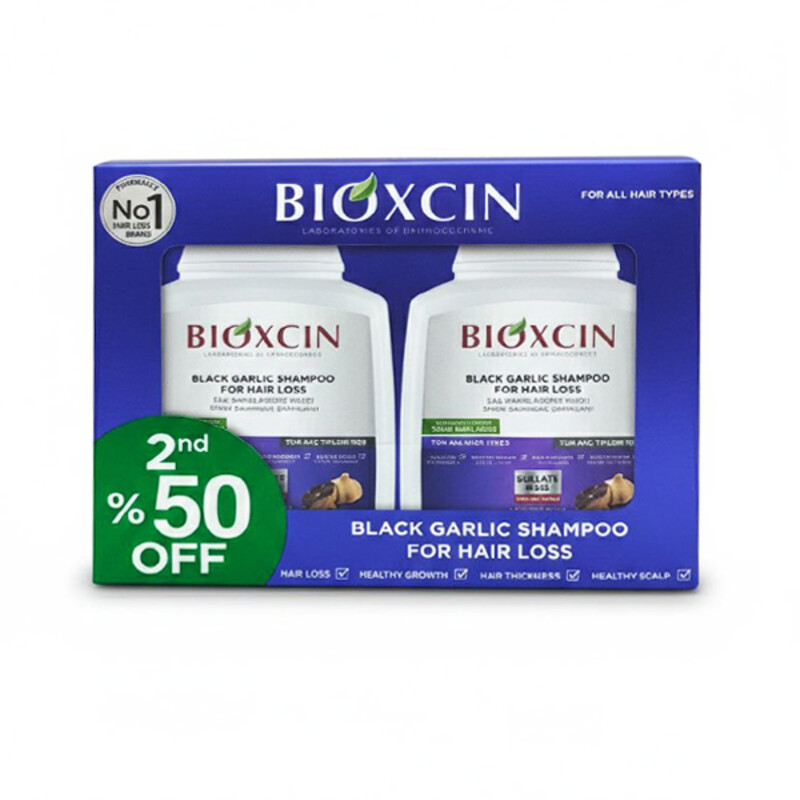 پک ۲ عددی شامپو ضد ریزش و تقویت‌کننده بیوکسین مدل BLACK GARLIC بدون سولفات حاوی عصاره سیر سیاه حجم ۶۰۰ میل