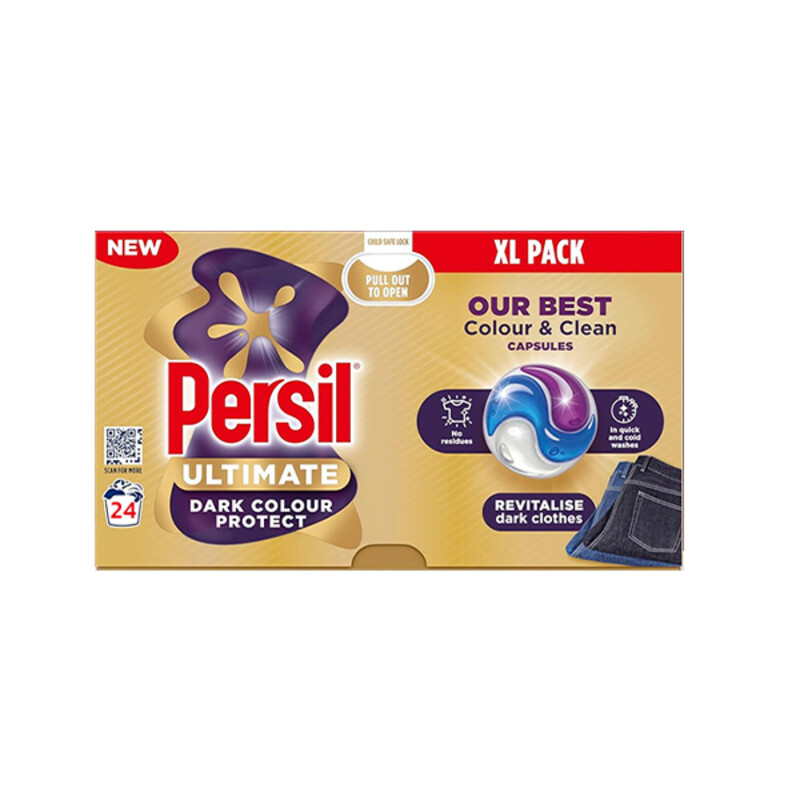 قرص ماشین لباسشویی پرسیل مدل ULTIMATE DARK COLOUR PROTECT احیاگر لباس‌های تیره و مشکی تعداد ۲۴ عددی
