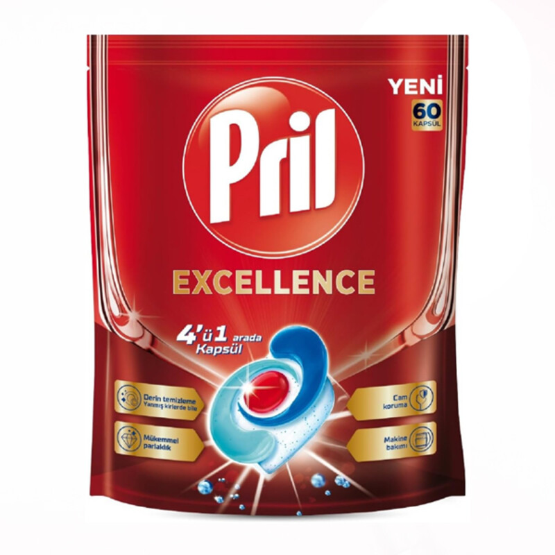 قرص ماشین ظرفشویی چندمنظوره پریل مدل EXCELLENCE با قدرت چربی‌زدایی عمیق و لکه‌بری فوری تعداد ۶۰ عددی