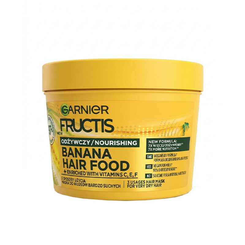 ماسک مو ترمیم کننده گارنیه مدل Banana Hair Food مخصوص موهای بسیار خشک با تغذیه ۷ برابری حجم ۴۰۰ میل