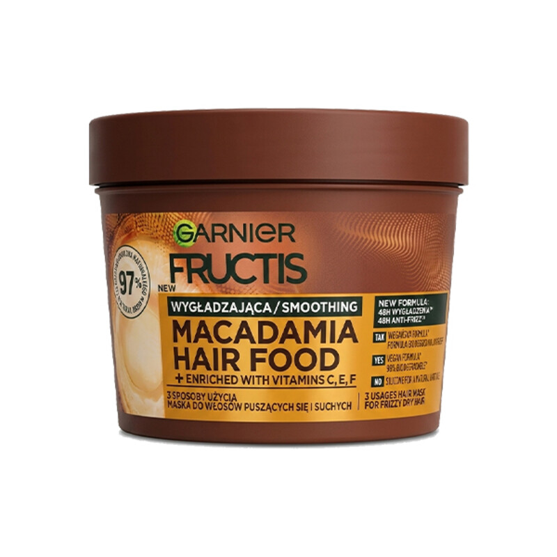 ماسک مو ضد وز ۴۸ ساعته گارنیه مدل Macadamia Hair Food مخصوص موهای وز و خشک حجم ۴۰۰ میل