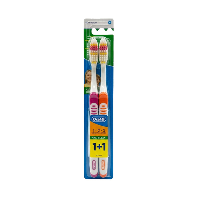 پک مسواک ۲ عددی اورال بی مدل Maxi Clean 1.2.3 با برس مدیوم (Medium) اقتصادی