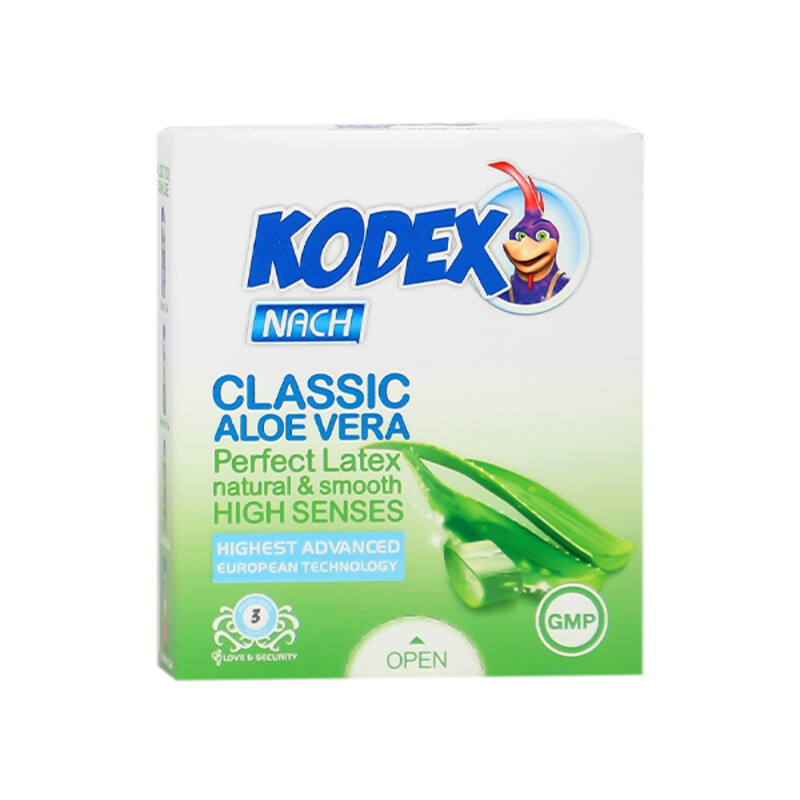 کاندوم  خیلی نازک کدکس مدل CLASSIC ALOE VERA حاوی صعاره آلوئه ورا و روان کننده  بسته ۳ عددی