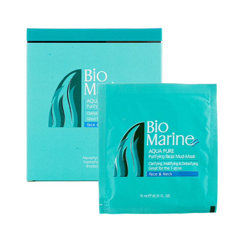 ماسک گلی تصفیه کننده صورت و گردن بایومارین مدل AQUA PURE حاوی کائولن و عصاره جلبک‌های دریایی بسته ۳ عددی