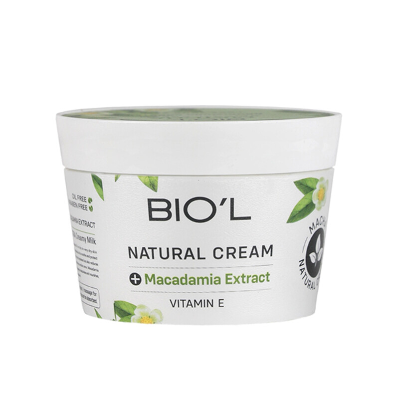 کرم مرطوب کننده دست و صورت بیول مدل NATURAL CREAM حاوی عصاره ماکادمیا و ویتامین E مناسب پوست های بسیار خشک حجم ۲۰۰ میل