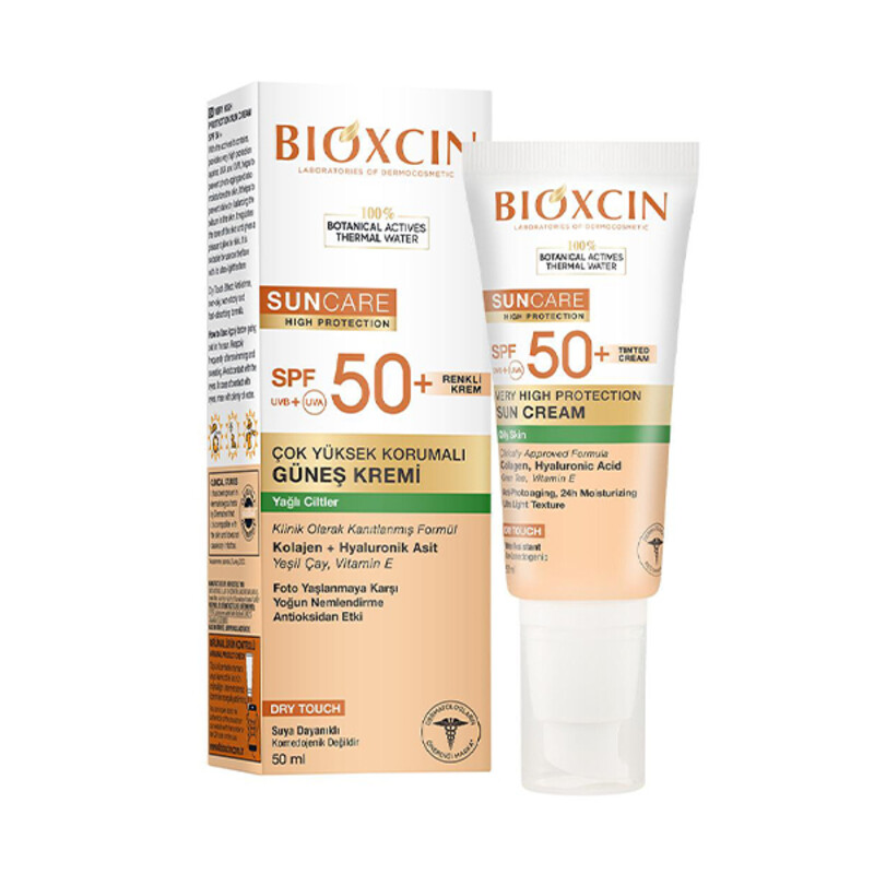 کرم ضد آفتاب رنگی و مات کننده بیوکسین مدل SUNCARE با SPF50+ مناسب پوست‌های چرب حجم ۵۰ میل